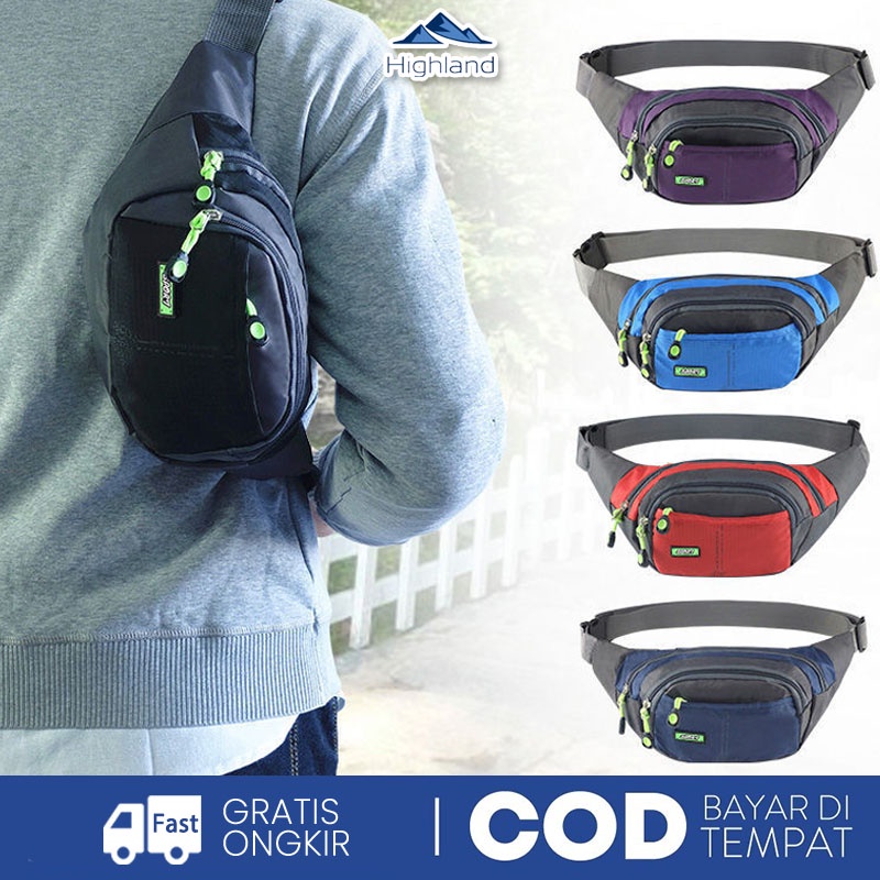 COD Highland Tas Selempang Pria Waistbag Waterproof Anti Air Tas Cowok IMPORT TS211