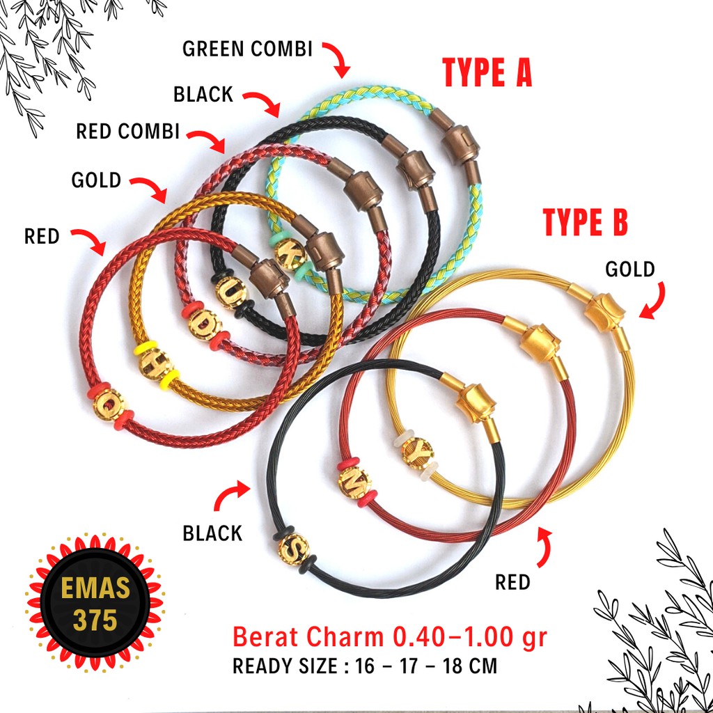 GELANG HURUF ALPHABET EMAS BULAT KADAR 375 MODEL KEKINIAN BISA CUSTOM