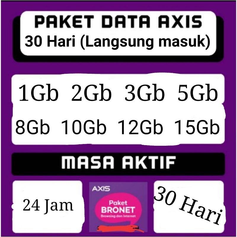 Paket data Kuota Axis Aigo 5Gb,8Gb,12Gb,15Gb,19.5Gb,24Gb 30 HARI Non fisik LANGSUNG MASUK