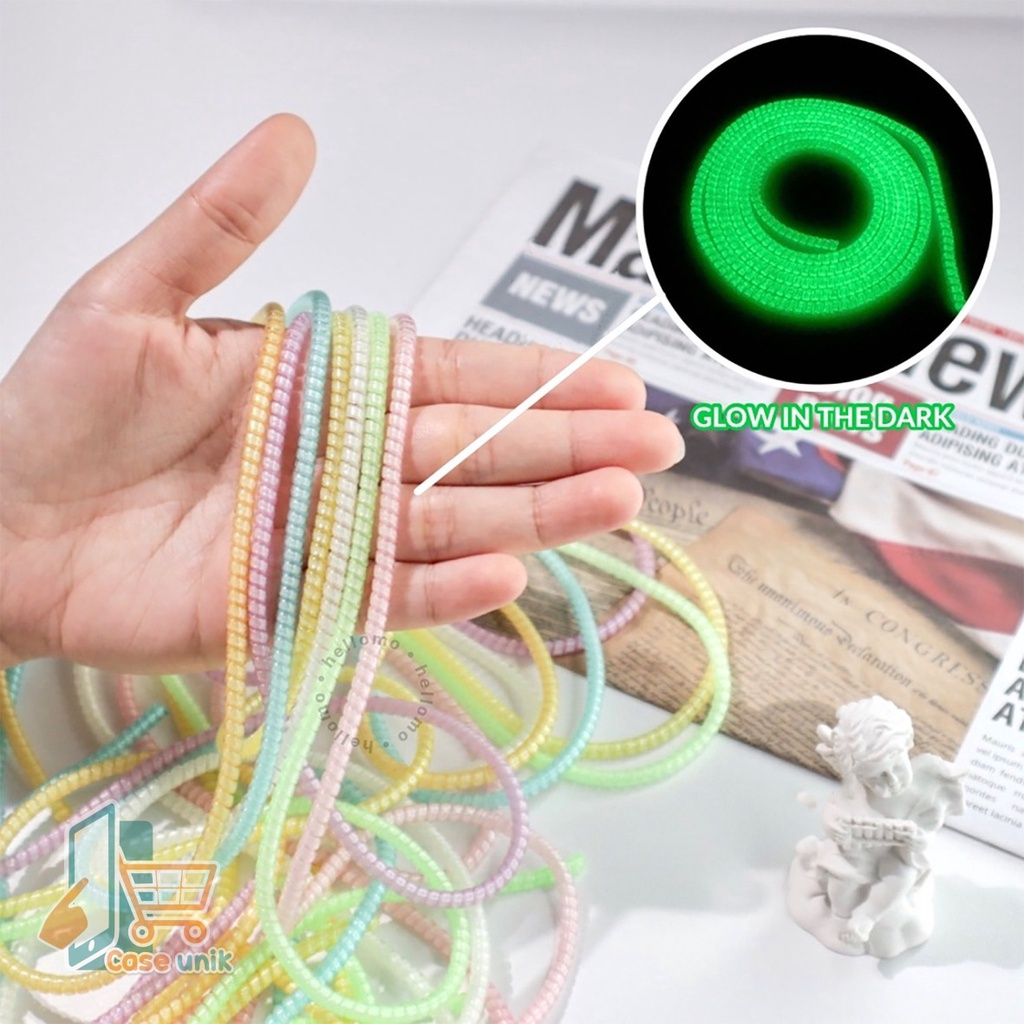 PELINDUNG KABEL PELILIT KABEL HP SPIRAL PENGGULUNG CABLE CHARGER CASAN HF HANDSFREE GLOW IN THE DARK BISA MENYALA CS4059