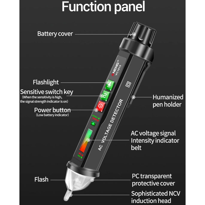 ANENG Tester Pen Non Contact AC Voltage Alert Detector 12 - 1000 V - VC1015 - Black