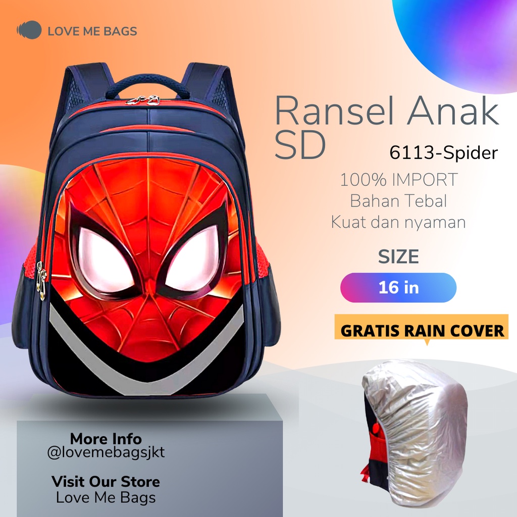 LMB Tas Anak Sekolah SD laki laki Import Gambar Timbul 6D ukuran besar dan luas karakter Superhero Viral Bahan Nilon Premium Tebal