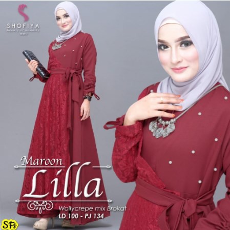 Gamis Syari Mewah Brukat Lilla Tille Mutiara Brokat Gaun Kondangan Pesta wedding