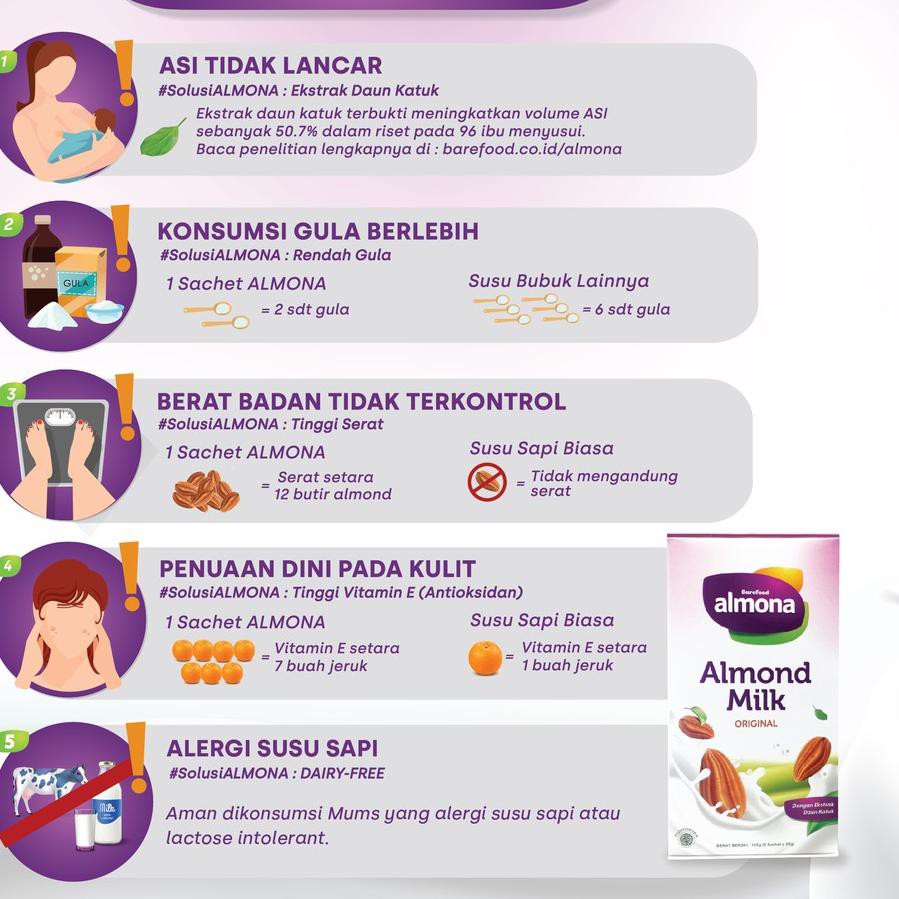 

★Terbaik★ ALMONA Almond Milk Powder ASI BOOSTER with Daun Katuk - Rendah Gula - Tinggi Serat - Dairy