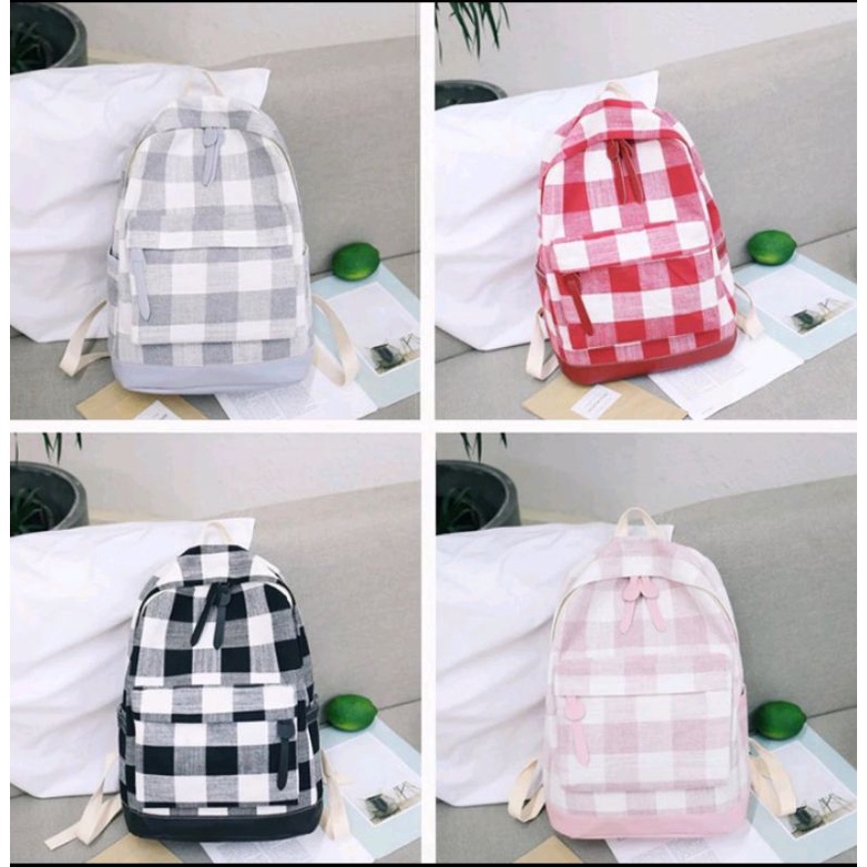 Mochillastore - Tas Ransel Anak Sekolah Sd- Smp Tas Motif Garis Kotak Tas Kanvas  Tas anak Perempuan Laki-laki Termurah