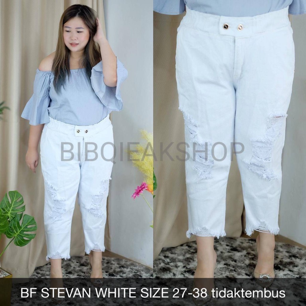 CELANA JEANS WANITA BF STEVAN WHITE SZ 27-38 tidaktembus