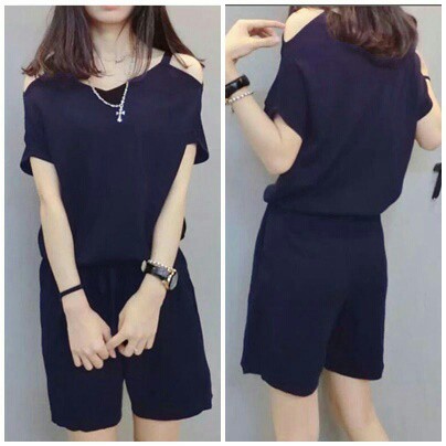 [jumsuit Rihanna RO] Blouse Wanita Katun Navy hitam