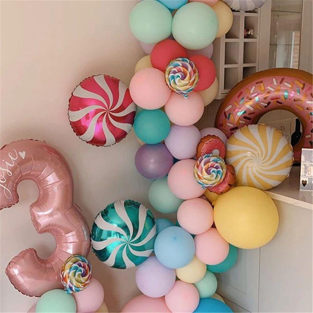 [Elegan] Balon Foil Perlengkapan Pesta Anak Pola Lingkaran Dekorasi Pernikahan Efek Dekoratif Balon Helium