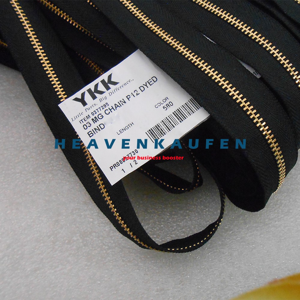 Resleting Zipper YKK Type Gigi Besi Kecil No 3 Hitam - Gold Emas Harga Per Meter