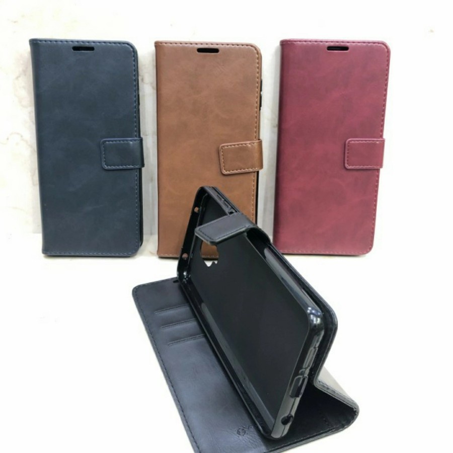 REALME 8 REALME 8 PRO CASE LEATHER BOOK COVER SEMI KULIT FLIP BUKU KULIT SOFTCASE BLACK SINTETIS