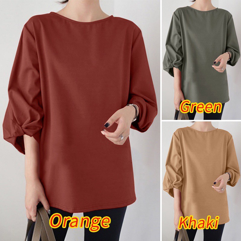 ZANZEA Women Casual Fashion Solid Color 3/4 Sleeve O Neck Baggy Blouse