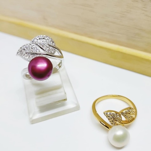 Cincin mutiara lombok asli model daun