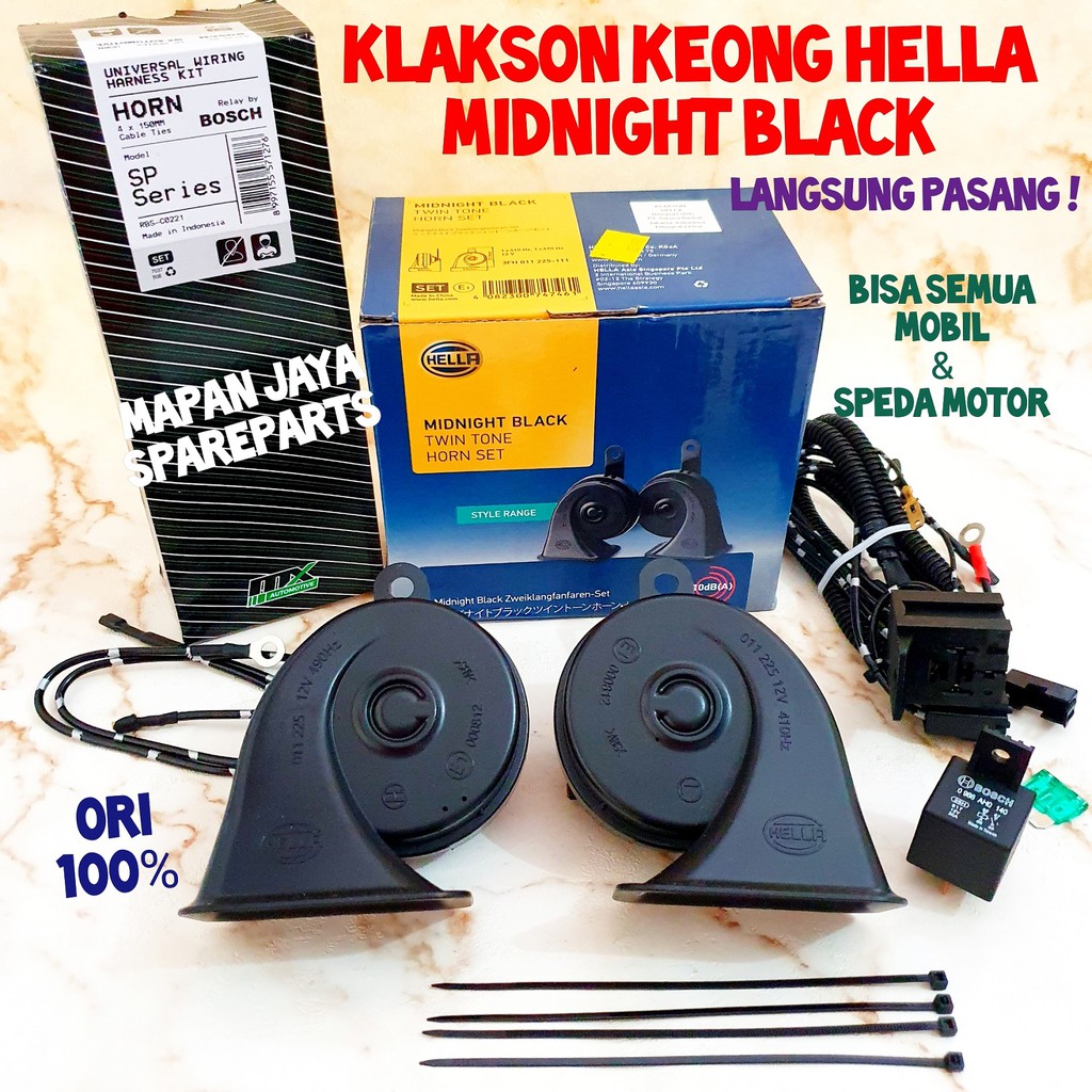 KLAKSON KEONG HELLA MIDNIGHT BLACK TWIN TONE KOMPLIT KABEL SET RELAY