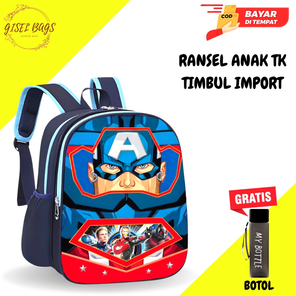 GB Ransel anak laki laki paud dan tk gambar karakter timbul superhero import