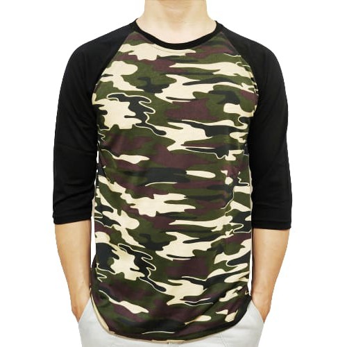 Kaos reglan loreng lengan hitam 3/4 20 22 S M L XL XXL