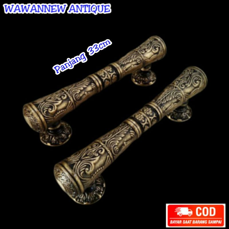 Handle Pintu / Gagang Pintu Rumah Pagar Kuningan Antik Motif Godo Ukir 33cm