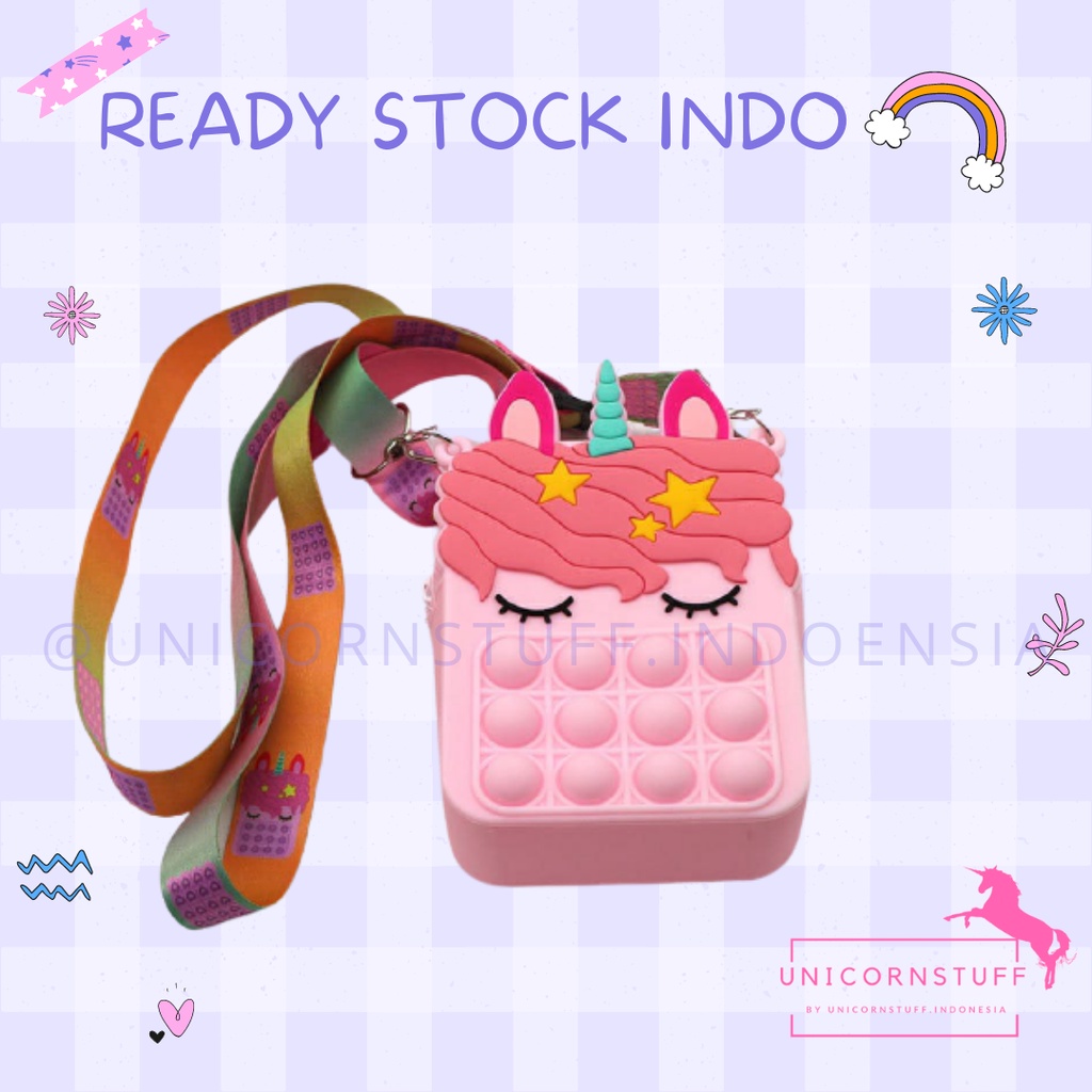 READY STOCK Tas Selempang Unicorn Anak Pop It Sling Bag Kado Cewek Silicon Jelly Hadiah Anak Perempuan Pergi Fidget Toys