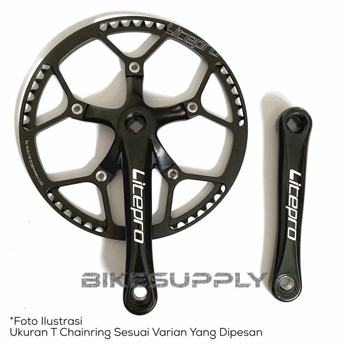 Crank Set / Crankset Litepro Single Full Black Hitam Alloy 53T 56T 58T