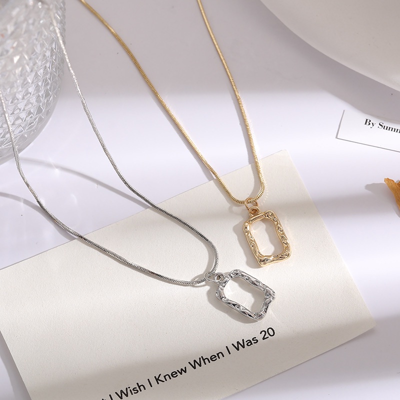 AY(CN) Korean Square Hollow Multilayer Necklace Simple Glod Silver Pendant Chain Choker Women Accessories Jewelry Gift