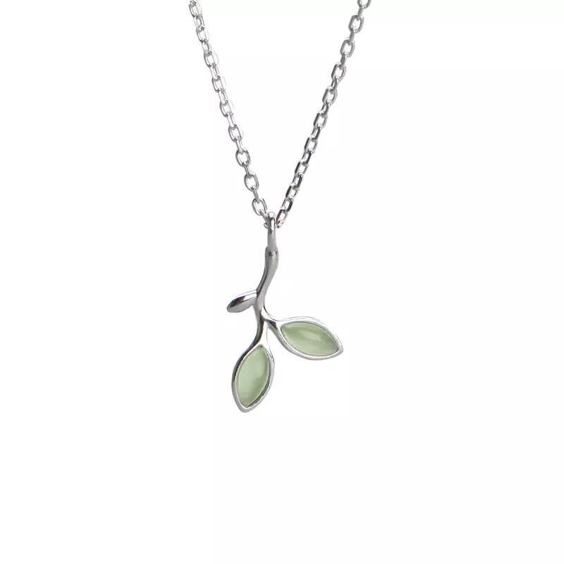 Sangat indah Kalung&lt;Unk&gt; Necklace Green Crystal Silver Leaves Choker Kalung Wanita Cewek Perhiasan Hadiah CANDY JEWELRY