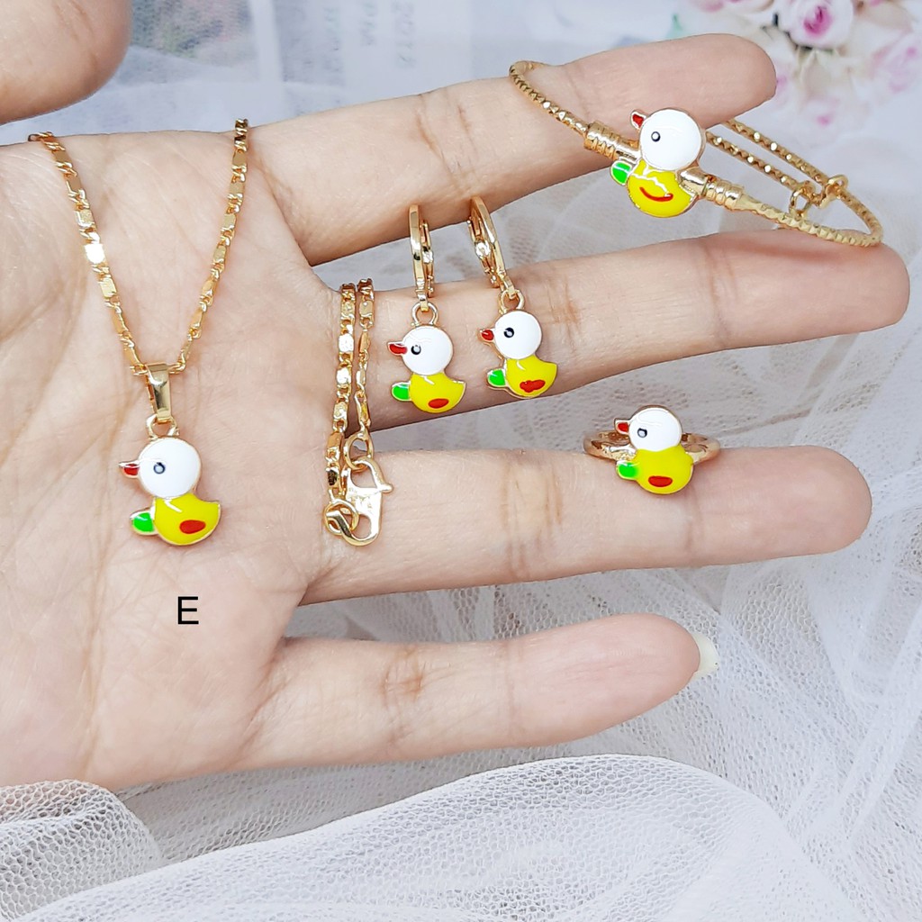 Set Perhiasan Anak Pink Kalung Anting Gelang Cincin - BS001