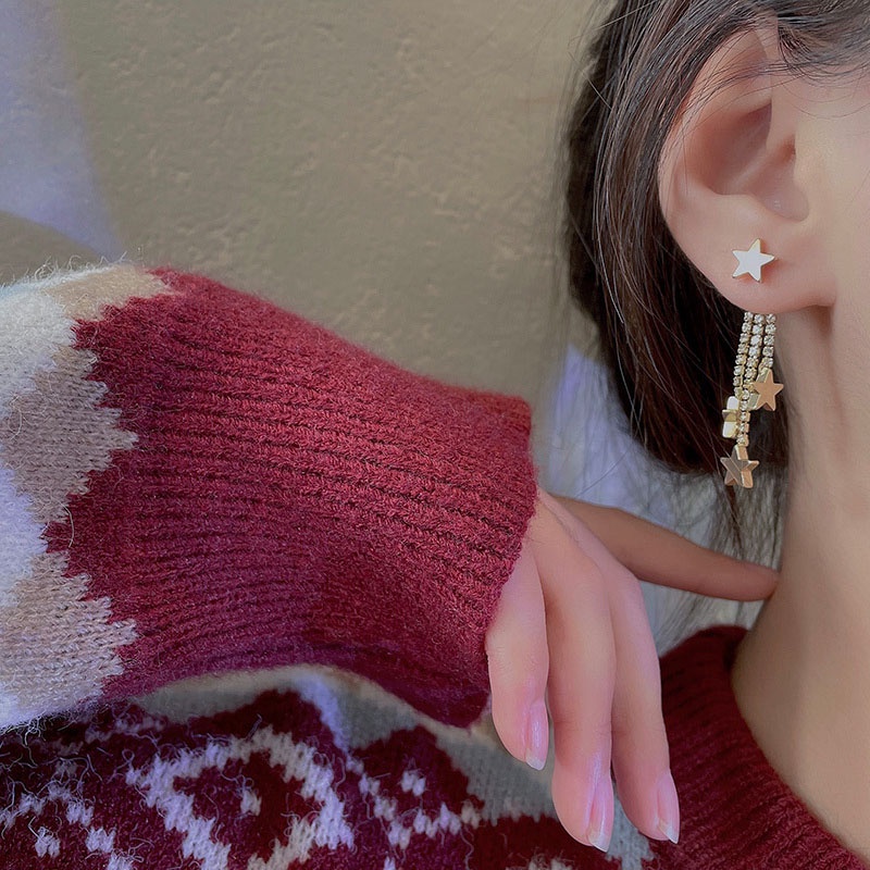 Anting Rumbai Desain Bintang Aksen Berlian Bahan 925 silver needle