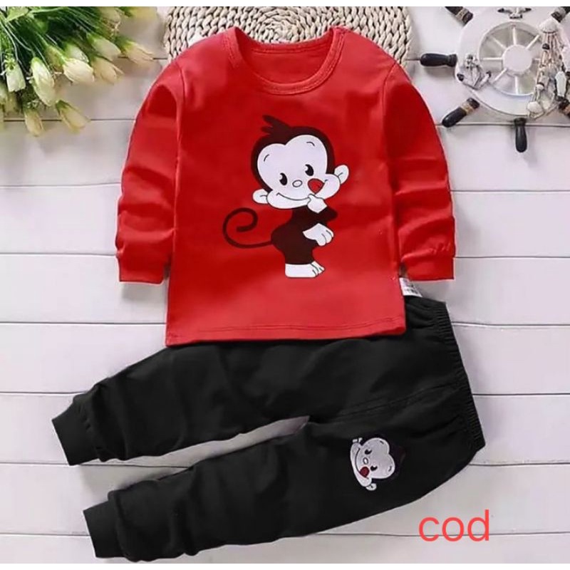 Set Flecce&quot;Setelan Jogger Bebytery Motif MONKEY Usia 1-5 Tahun/Pakaian Baju Anak Laki-laki Dan Perempuan