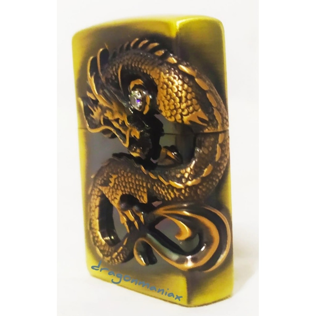 Korek Zippo Original Dragon Beautiful Design Solid Gold Brass