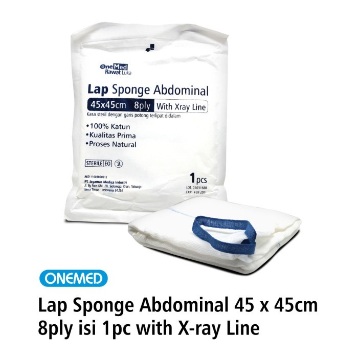 Lap Sponge Abdominal 45 x 45cm 8ply isi 1 Pcs with X-ray Line OneMed OJ