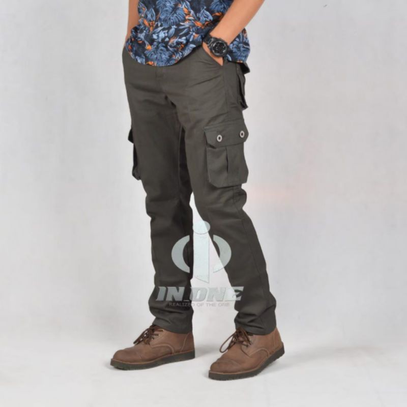 CARGO PANTS IN ONE ORIGINAL Celana Cargo panjang pria Celana cargo warna abu tua seri art IN 4805