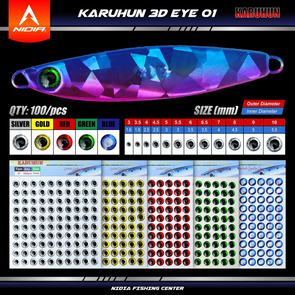 Mata Ikan 3D Karuhun Mata Metal Jig Mata Lure Minow Diameter 4mm / 4.5 mm