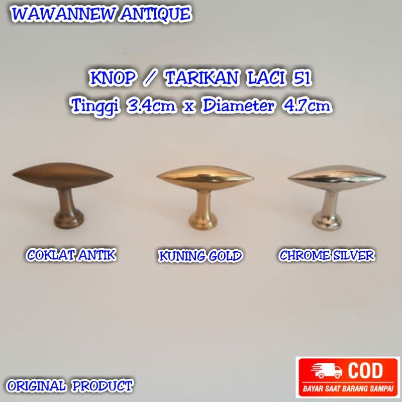 Knop / Tarikan Laci Lemari Pintu Rumah Kuningan Antik Motif Peluru