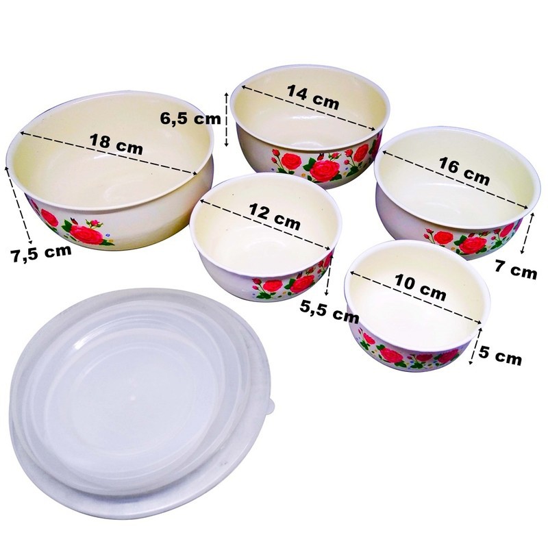 GSF Mangkuk Enamel Motif 5 susun + Tutup - 5 pcs / Mangkok Rantang