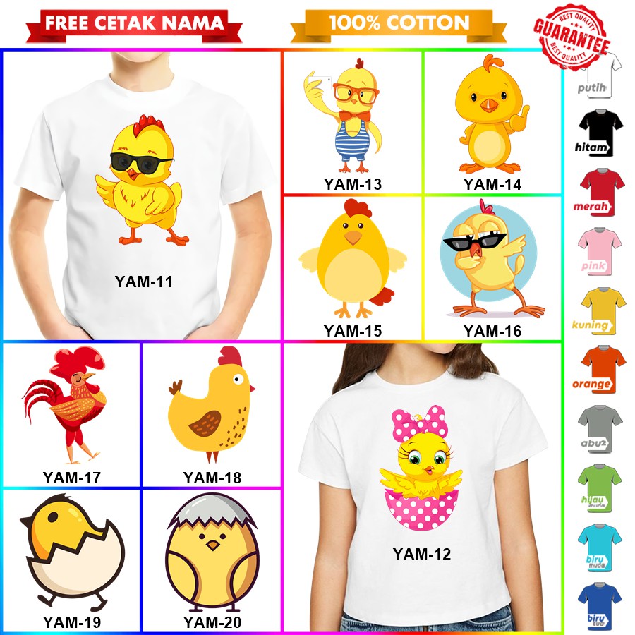 [FREE NAMA!!] Baju Kaos ANAK DAN DEWASA MOTIF AYAM CHICKEN BANYAK MOTIF