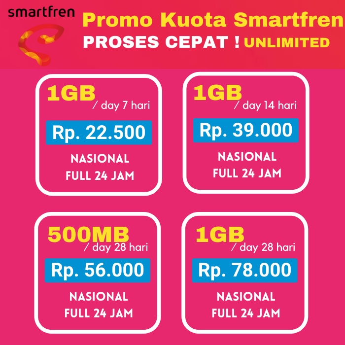PROMO Paket Data Internet Kuota Voucher Isi Ulang Smartfren Unlimited Non-Stop Volume Based 4G LTE V