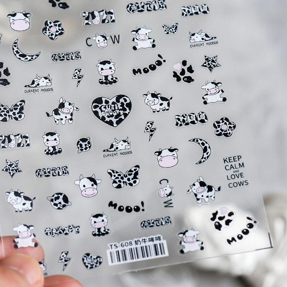 AUGUSTINA Agustina 5D Terukir Stiker Kuku Indah Kupu-Kupu Sapi Silder Decal DIY Nail Art Perhiasan