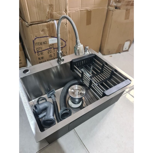 KITCHEN SINK / Bak cuci piring stainless sus304 tebal 3mm 60cm PAKET KOMPLIT