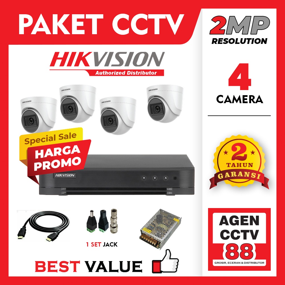 Paket CCTV HIKVISION 4CH 4 Channel Kamera Full HD 2MP Harga Promo