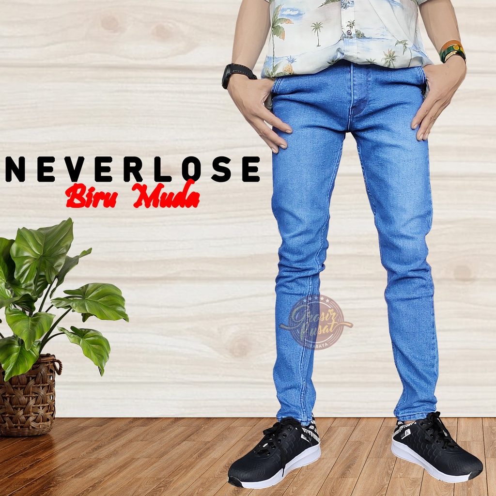 Celana Jeans NVL Pensil Skinny Pria Biru Muda 27 - 38