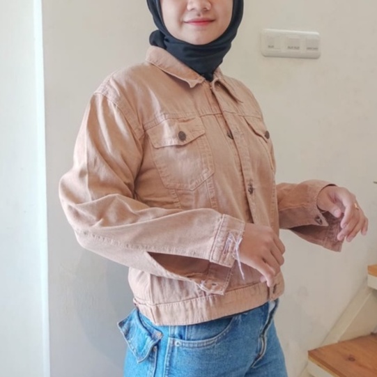 Jaket Crop Biondy Putih dan Mint I Jaket Jeans Trendy Korean Murah Premium-BIONDY MOCACHINO