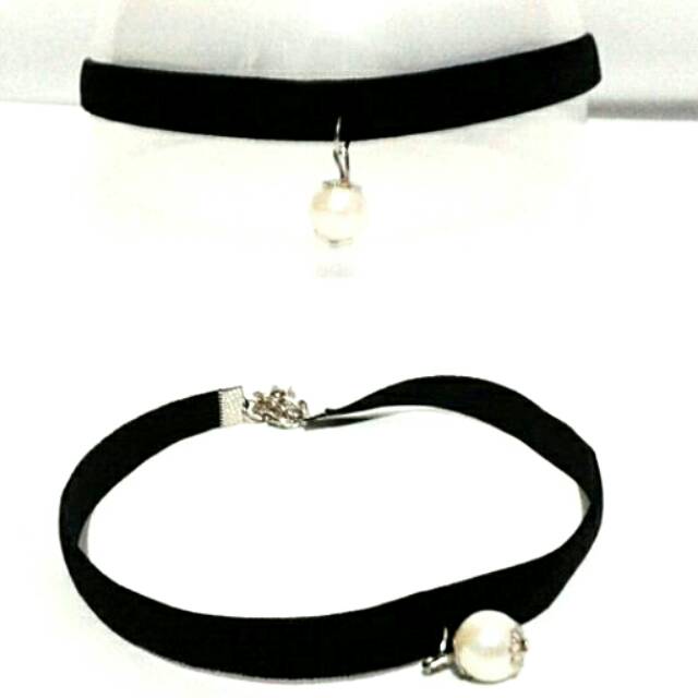 Choker Velvet Necklace White Pearl | Kalung Handmade