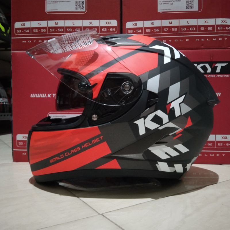 COD Helm KYT Falcon 2 Black Aqua Blue Black Red Doff Original-Black Red Doff