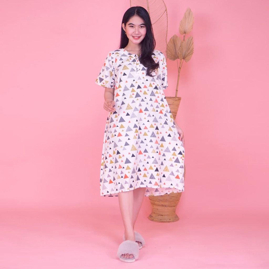 Daster JUMBO XXL Batik, Motif Acak / Campur, Leher Kancing Bumil Busui , Batik Warna-DJ Segitiga Ijo