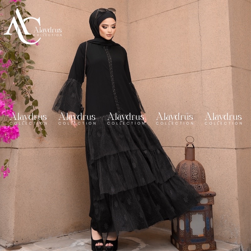 Abaya Dress Maxi Arab Saudi Kombinasi Brukat Maimun