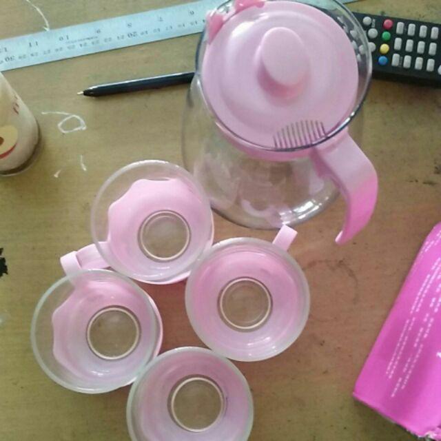 [cod] Tea Pot Set Kaca - Gelas Dan Teko Teh