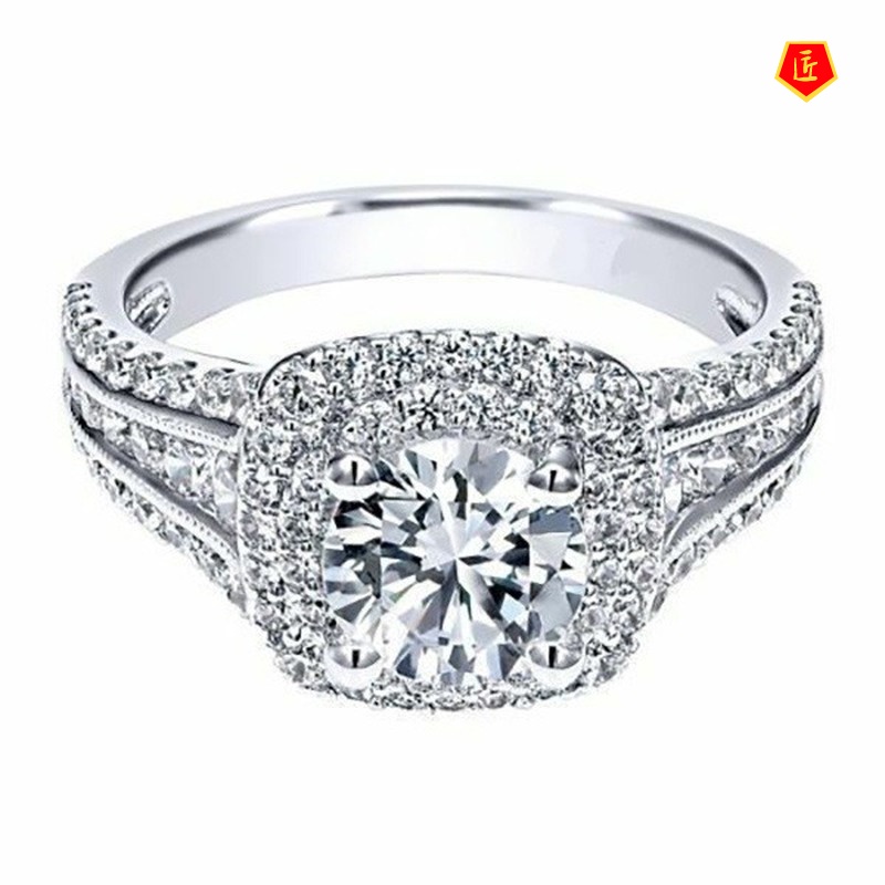 [Ready Stock]18K Platinum Double Layer Moissanite Ring Fashion