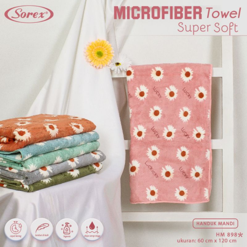 Sorex HM 898 handuk mandi dewasa mikrofiber super soft towel bunga lembut daya serap tinggi uk.60x120cm