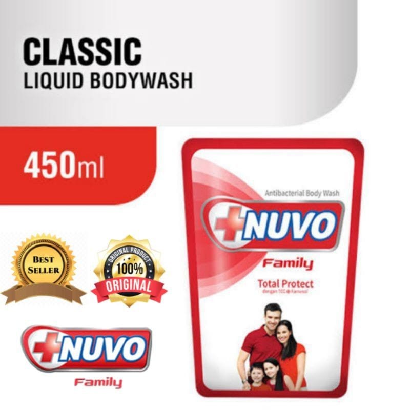 NUVO FAMILY Sabun Mandi Cair Merah Total Protect Refill 450ML