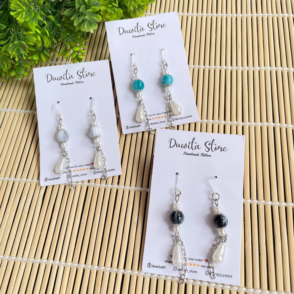 HANDMADE ANTING DEWASA KAITAN PLASTIK/SILVER MOTIF MUTIARA MARMER