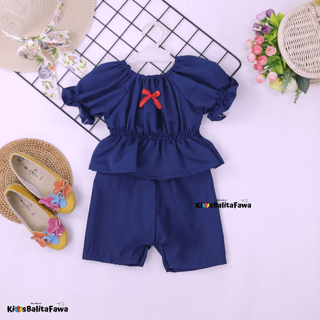 Neisya Set uk Bayi - 2 Tahun / Setelan Polos Anak Perempuan Lengan Pendek Balon Celana Atasan Import Babycinnamon